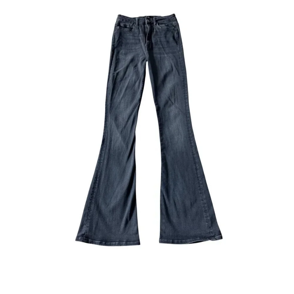 7 For All Mankind Black Ultra High Rise Skinny Boot Cut Denim Jean Size 25 - Picture 4 of 13